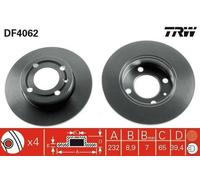 2x TRW Disque de frein Arrière pour VW Polo III 3/5 portes (6N2) 232mm DF4062