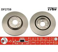 2x TRW Disque de frein Avant pour ALFA ROMEO SPIDER (916S) 284mm DF2759