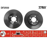 2x TRW Disque de frein Avant pour BMW 3 Berline (E30) 3 Cabriolet (E30) 260mm