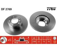 2x TRW Disque de frein Avant pour BMW 5 Berline (E39) 5 Touring (E39) 296mm