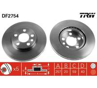 2x TRW Disque de frein Avant pour FIAT Scudo I Van (220) 257mm DF2754