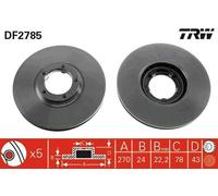 2x TRW Disque de frein Avant pour FORD Transit Mk3 Van (VE64) 270mm DF2785