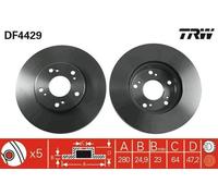 2x TRW Disque de frein Avant pour HONDA Accord VII Berline (CL, CN) 280mm DF4429