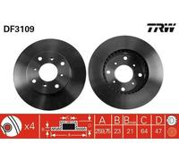 2x TRW Disque de frein Avant pour HONDA PRELUDE V (BB) 260mm DF3109