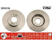 2x TRW Disque de frein Avant pour HYUNDAI i10 (PA) pour KIA Picanto (SA) 252mm