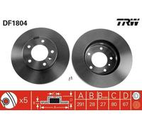 2x TRW Disque de frein Avant pour JAGUAR XJ pour DAIMLER DAIMLER XJ (X30) 291mm