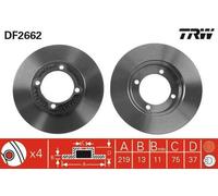 2x TRW Disque de frein Avant pour KIA Avella 3/5 portes (KBA1) 219mm DF2662