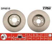 2x TRW Disque de frein Avant pour MINI 3/5 portes (R56) 294mm DF6010