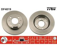 2x TRW Disque de frein Avant pour NISSAN ALMERA I Hatchback (N15) 232mm DF4019