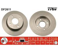 2x TRW Disque de frein Avant pour NISSAN MICRA II (K11) 234mm DF2611