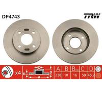 2x TRW Disque de frein Avant pour NISSAN MICRA II (K11) 238mm DF4743