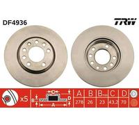 2x TRW Disque de frein Avant pour OPEL Corsa D 3/5 portes (S07) 278mm DF4936