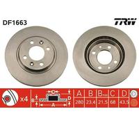 2x TRW Disque de frein Avant pour SAAB 900 I Combi Coupe 280mm DF1663