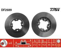 2x TRW Disque de frein Avant pour SUBARU JUSTY I (KAD) LIBERO Camionnette 212mm
