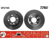 2x TRW Disque de frein Avant pour VW Caddy II Pick-up (9U7) 236mm DF2765