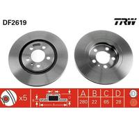 2x TRW Disque de frein Avant pour VW Golf III 3/5 portes (1H1) 280mm DF2619