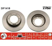 2x TRW Disque de frein Avant pour VW Taro Pick-up 288mm DF1418