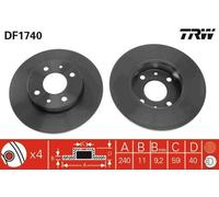 2x TRW Disque de frein pour FIAT Cinquecento Van / 3/5 portes (170) 240mm DF1740
