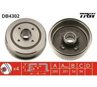 2x TRW Tambour de frein Frein à Tambour DB4302 à l'arrière