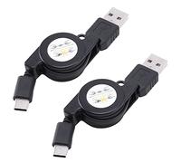 2X USB Type C USB 3.1 Chargeur de Câble Rétractable Charge Type-C Câble USB-C Noir