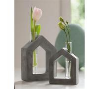 2x vase insolite "maison" en béton avec éprouvette pour fleurs individuelles, objet de décoration avec vase pour fleurs