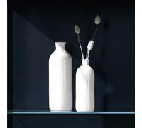 2x vase "Style" en porcelaine, blanc brillant, hauteur 15 + 20 cm, vase de fleurs, set de vase en forme de bouteille
