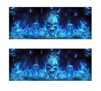 2X Vision à Unique pour Camion Suv Ramassage Bleu Crâne Enflammé 3D Pare-Brise Arrière Autocollant Décor Fenêtre En Verre Affiche