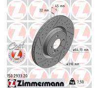 2x ZIMMERMANN 150.2933.20 Coat Z Disque de frein Avant pour MINI Clubman (R55)