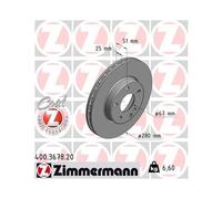 Zimmermann Disque de frein 400.3678.20 Avant Ø280 mm ventilé intérieur 2x