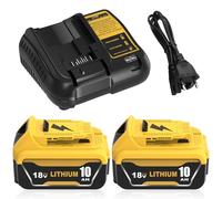 2X10.0Ah Remplacement pour Dewalt Batterie 18V 10.0Ah DCB204/DCB206 + Chargeur Double DCB107 pour Perceuse DCD791/Marteau-perforateur DCH273/Scie Circulaire DCS391 - Travaux Chantier, Bricolag