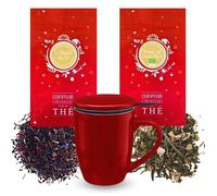 2x100g Thé vert et Noir de Noël + Tisanière rouge | Cadeau Original pour Noël COMPTOIR FRANÇAIS DU THÉ