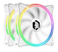 2x120MM Gamer PC Case Fan -High Airflow -RGB Addressable LED PWM 3 pin 5 Volt Dual Loop -Silent -Cooling 12CM-White