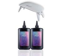 2x250g Résine UV transparente type dur à durcissement rapide 2 minutes, Kit de résine UV avec lampe à polymériser Mini lampe UV portable 6W pour la fabrication de bijoux artisanat bricolage