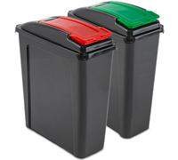 2x25L Poubelle Noir-Vert-Rouge 2 Compartiments Système tri déchets 2 Bac