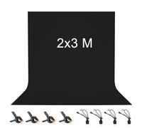 2X3M Fond Noir, Toile de Fond avec 8 Clips Anti-Plis, 100% Polyester | Pliable Lavable Durable Écran Noir pour Photographie, Vidéo, Camera, Photo, Prise de Vue Vidéo