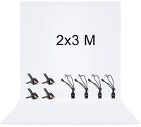 2x3M White Background Backdrop with 8 Anti-Wrinkle Clips, 100% Polyester Foldable Washable Durable White Screen for Photography, Video, Camera, Photo, Video Shooting