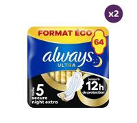 2x64 Serviettes Hygiéniques Always Ultra - Secure Night Extra