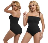 2XK-NOV Body Sculptant Sans Bretelles pour Femme, Body Gainant Femme Ventre Plat Invisible, Shapewear de Compression Moyenne (1, Noir, M)