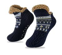 2XK-NOV Chaussettes douillettes - de lit d'hiver Noël - Pour homme et femme thermiques épaisses - Chaussettes chaudes (FR/ES, Alpha/lettres, M, Taille normale, Taille normale, 1, Bleu foncé)