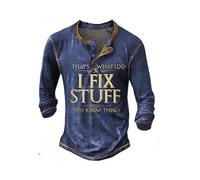 (2XL,blue)Men's Henley Shirt Tee Graphic Letter Henley Clothing Apparel 3d Print Casual Daily Wear Long Sleeve Print Fashion Designer Comfort