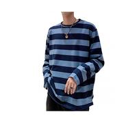 (2XL,Blue)Men's Striped Sweatshirt Crew Neck Long Sleeve Casual Loose Fit Top for Youth Men Fashion Apparel