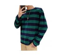 (2XL,Green)Men's Striped Sweatshirt Crew Neck Long Sleeve Casual Loose Fit Top for Youth Men Fashion Apparel