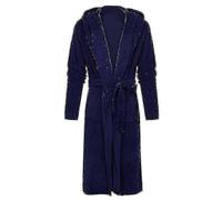 (2XL, Navy blue) Men's Bathrobes, Resort Hotel Home Spa Terry Fleece Plush Long Hooded Robe