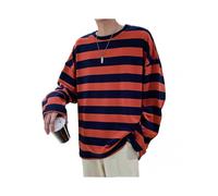 (2XL,Orange)Men's Striped Sweatshirt Crew Neck Long Sleeve Casual Loose Fit Top for Youth Men Fashion Apparel