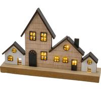 3.00 Présentoir décoratif illuminé avec 4 maisons - env. 30 x 20 cm - Village / ville de Noël en bois