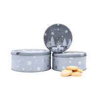 3.03 Boîte à biscuits set de 3 - HIVER avec renne - ronde 19, 16 et 13 cm (gris)