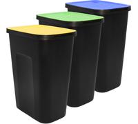 3.03 Poubelle à couvercle rabattable - capacité env. 50 litres / lot de 3 - poubelles en jaune, bleu, vert (grand / 3x 50 litres)