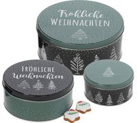 3.03 Set de 3 boîtes à biscuits - JOYEUX NOËL - rond 19, 16 et 13 cm (vert)