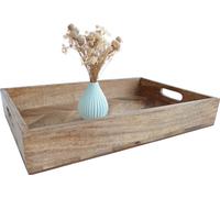 3.04 Plateau décoratif JESSE en bois de manguier - env. 40 x 27 cm - naturel avec structure et poignées