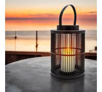 3.07 Lampe solaire ronde avec bougie LED intégrée - env. 23,5 x 18 cm - Lanterne extérieure en noir